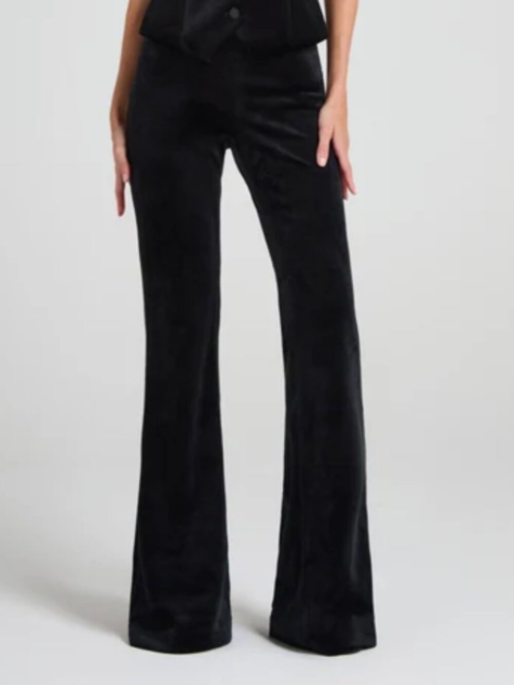 Nadine Merabi Davina Black Velvet Pants Satin Lined Tailored Straight Leg XS US
